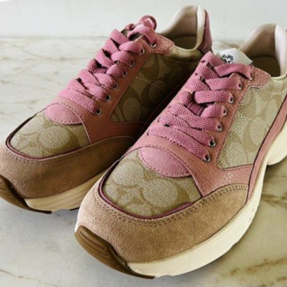 Coach light pink and light khaki C152 tech runner shoes size 8